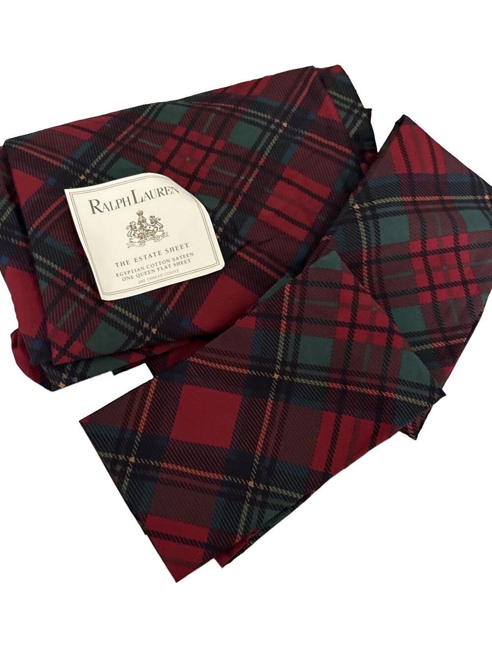NWOT Ralph Lauren Estate Plaid Queen 3 Pc Set Flat Sheet 2 Pillowcases USA